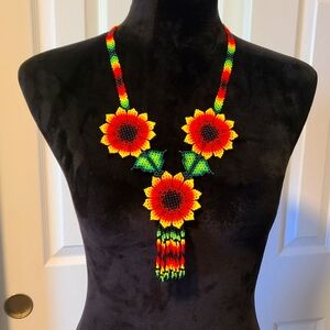 Hand Beaded Amazon Sunflower Necklace